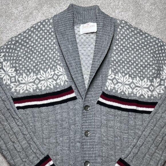 Vintage Jantzen Mens Large Knit Fair Isle Cardigan Sweater Christmas Nordic Ski - Picture 2 of 8